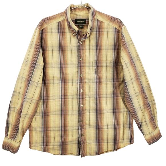 Eddie Bauer Shirt Mens Large Tall Multicolor Plaid Cabincore Outdoor Button Down - Picture 1 of 12